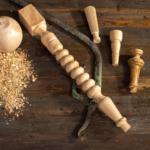 Solid Beech Wood Table Leg Forty Inches High Lightly Sanded Finish on a workbench with wood shavings and tools.
