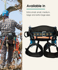 Pro Tree Saddle Harness With Memory Foam Back Support And Leg Straps For Arborist Climbing Gear, Medium Size shown on tree worker