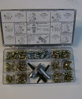 Grease Fitting Assortment Kit 100 Piece SAE And Metric Sizes with 6mm 8mm 10mm 45° 90° fittings in open case on table