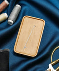 Six Piece Stainless Steel Serging Hooks Latch Crochet Hooks Set For DIY Weave Knitting Snag Repair Tool Kit on wood tray