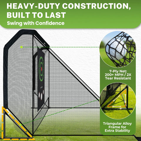 Heavy-duty construction of Practice Net For Real Golf Balls Heavy Duty 10x7ft Driving Range Net With Target, triangular frame