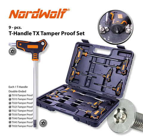 9 Piece T Handle Torx Wrench Set With S2 Steel Long Arm Security Star Keys T10 Through T50 In Storage Box