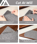 Person demonstrating how to cut Non Slip Stair Treads 15 Pack Carpet Mats For Indoor Stair Runners 28 By 9 Inches Grey 100 Percent Polyester With TPE Backing Protect Floors And Keep Kids And Pets Safe to size on stairs.