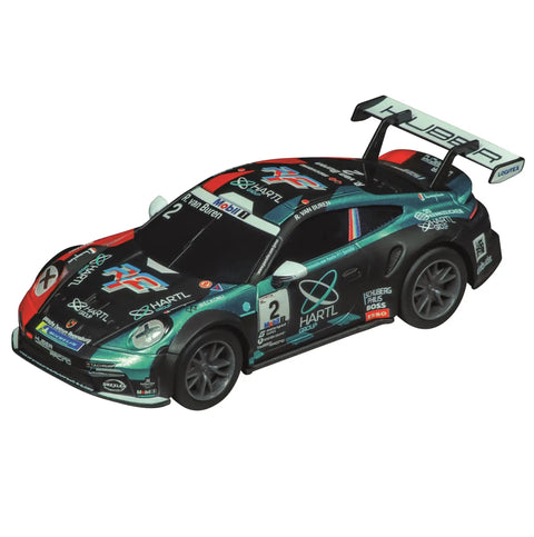 Porsche 992 GT3 Cup Huber Racing No 2 1:43 Scale Analog Slot Car For GO Tracks with detailed branding and design
