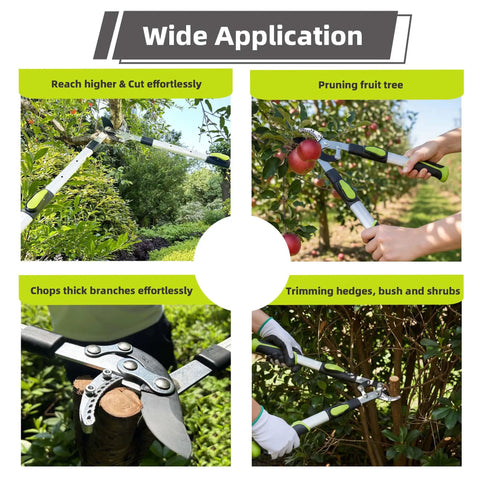 Beast Heavy Duty Tree Loppers With Extendable Handles, cutting high branches, pruning fruit trees, trimming hedges, cutting thick branches.