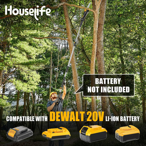Man using Cordless Pole Saw With 20V Max Battery Compatibility, 14.8 Ft Reach Electric Pole Saw to trim trees