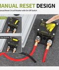 Waterproof 60 Amp 12V DC Circuit Breaker for Marine and Auto Use with manual reset switch, showing connection terminals