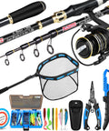 All In One Fishing Kit With Rod And Reel, Net, Tackle Box, Lures And Pliers, Complete Gear For Men, displayed on white background