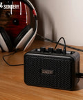 Black Ultra Portable 5W Mini Guitar Amp For Electric Guitars With Two Speakers And Rechargeable Battery