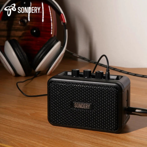 Black Ultra Portable 5W Mini Guitar Amp For Electric Guitars With Two Speakers And Rechargeable Battery