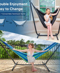 2 In 1 Hammock Chair With Stand For Relaxation Heavy Duty 475 Lbs Capacity Convertible Two Person Hammock Set In Blue Stripe