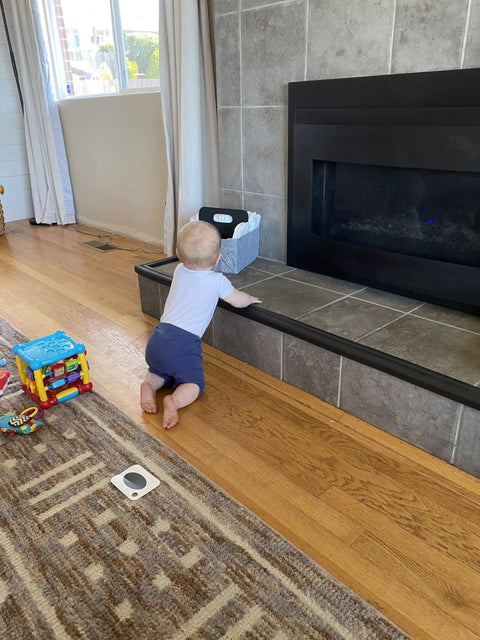 Hearth Cushion For Kid Safe Fireplace Edges And Corners, 8.33 Feet Of Soft High Density Foam Padding, installed in living room