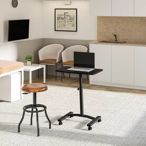 On Wheels Height Adjustable Laptop Desk For Home Office And Classroom Use, A Mobile Sit Stand Workstation With Locking Twist Knob.