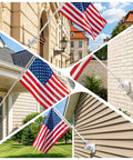 Mighty Sturdy White Flag Pole Holder Bracket For Outside House Walls, 1 Inch Aluminum Outdoor Mount with American flags on different house angles.