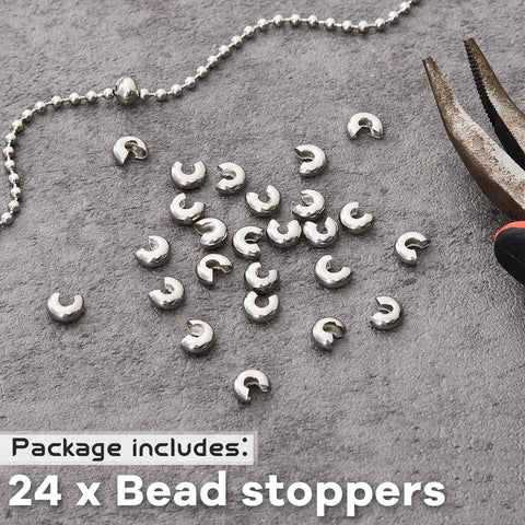 Must Have 24 Piece Bead Chain Stopper Set For 7 Mm Beads Metal Crimp Ball Stopper For Blind Control Fits Sizes 6 Or 8 Silver Finish