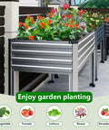 Raised Garden Bed With Legs Two Pack 48 By 24 By 30 Inches Elevated Planter Box Galvanized Steel For Backyard Outdoor Patio Balcony Garden 350 Pound Capacity Silver with flowers