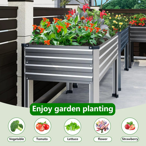 Raised Garden Bed With Legs Two Pack 48 By 24 By 30 Inches Elevated Planter Box Galvanized Steel For Backyard Outdoor Patio Balcony Garden 350 Pound Capacity Silver with flowers