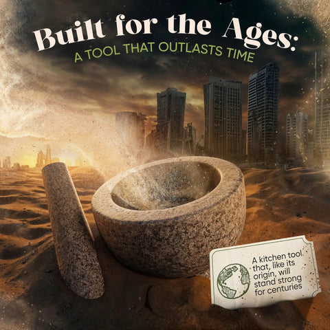 Unpolished Granite Mortar And Pestle Set One And A Half Cup Capacity Heavy Duty Stone Grinding Tool with city skyline