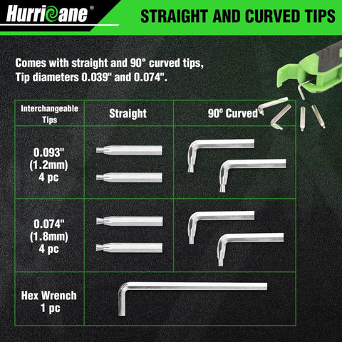 Pro Grade 8 Inch Quick Turn Snap Ring Pliers With Interchangeable Tips for internal and external rings, straight and 90 degree curved tips.