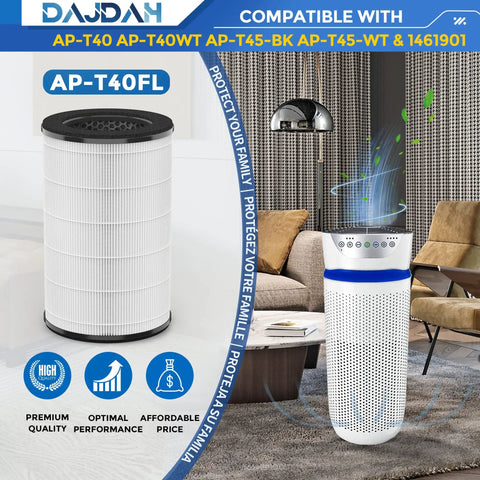 Replacement Filter Set for 5 In 1 Air Purifier AP-T40FL and AP-T45 Compatible 2 Pack True HEPA 5 Stage Filtration for Large Rooms Fits AP-T40 AP-T40WT AP-T43-WT AP-T45 AP-T45-BK AP-T45-WT