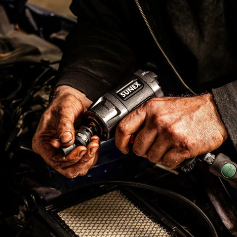 Mechanic using Three Eighth Inch Drive Impact Socket Set, Beefy 51 Piece Metric And SAE Master Kit With Standard Deep And Universal Sockets, 7mm