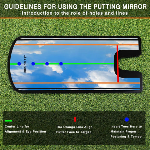 Putting Mirror Training Aid For Golfers With Alignment Lines On Grass Surface