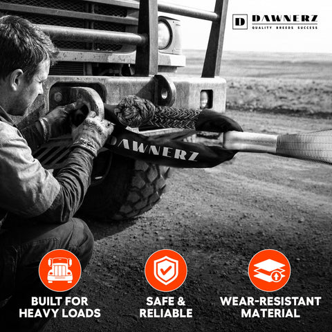 Heavy Duty Soft Shackle 100000 Lb UHMWPE Recovery Connector with Three Quarter Inch Body being attached to off-road vehicle