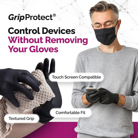 Top Shelf Black Nitrile Gloves 1000 Count Bulk 4 Mil Thick Chemical Resistant Disposable Gloves With Crisp Tactile Feel For All Day Comfort And Serious Work Protection used for touch screen control.