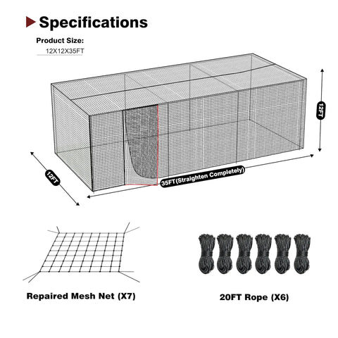 Heavy Duty Square Batting Cage Net For Baseball And Softball Training, Tear Resistant HDPE Netting specifications with 35ft size