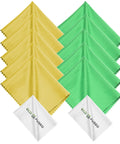 Eco-Fused microfiber cleaning cloths, 12-pack in yellow and green, for glasses and screens.
