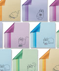 Microfiber cleaning cloths, front view: ten multicolor pastel with cat designs for eyeglasses and devices.