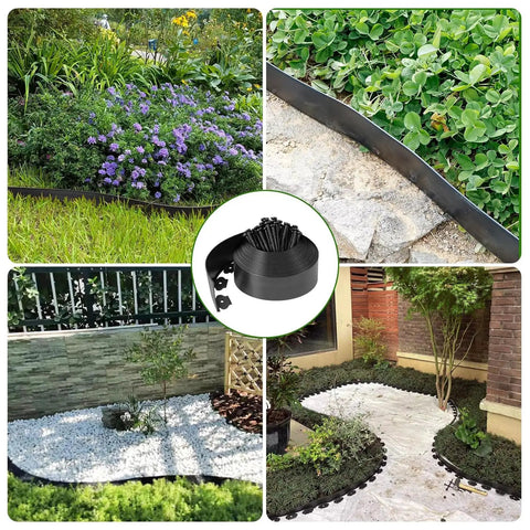 33 Foot Landscape Edging Kit With 50 Stakes 4 Inch Tall Flexible No Dig Plastic Lawn Border in use for gardens and pathways
