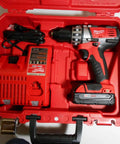 Hardcore Compact Cordless 18 Volt Drill And Driver Kit With One Half Inch Chuck And Extended Run Time Battery in red case.