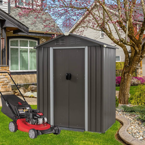 Outdoor Metal Tool Shed 5x3x6 Ft With Lockable Door And Side Window Waterproof Steel Garden Storage Shed For Backyard Lawn