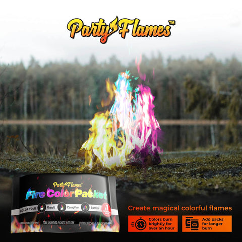 Color Changing Fire Packets For Campfire And Fire Pit 10 Pack Rainbow Flames For Outdoor Fireplaces And Bonfires shown in use