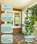 Vertical Hydroponic Tower Garden Kit With Trellis For Indoor And Outdoor Growing 40 Planting Pods on a porch