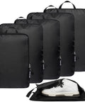 Ultralight Six Piece Compression Packing Cubes Set For Travel Organizer Luggage And Backpack Durable 70D Black Fabric Go To Space Saver For Quick Access No Fuss Repacking with shoe bag