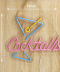 Lit Neon Sign Cocktails For Home Bar And Man Cave Led Dimmable Lights 15x13 Inch USB Cable 70 Inches Flexible Silicone Neon Art