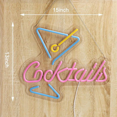 Lit Neon Sign Cocktails For Home Bar And Man Cave Led Dimmable Lights 15x13 Inch USB Cable 70 Inches Flexible Silicone Neon Art