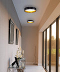 Maserlo 16 Inch Flush Mount LED Ceiling Light Fixture Dimmable for hallway in black and gold, modern circle design.