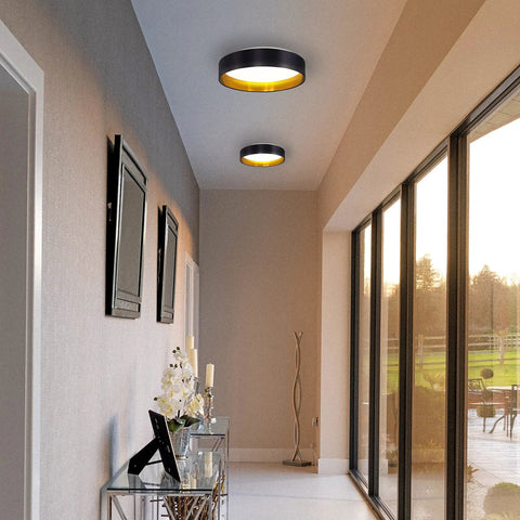 Maserlo 16 Inch Flush Mount LED Ceiling Light Fixture Dimmable for hallway in black and gold, modern circle design.