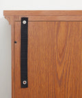 Side view of 32 Inch LED Accent Curio Cabinet With Seven Color Lights For Collectibles, Cool Glass Display Case With Tempered Glass Doors, Dark Oak Finish.