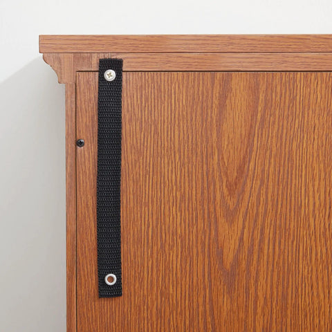 Side view of 32 Inch LED Accent Curio Cabinet With Seven Color Lights For Collectibles, Cool Glass Display Case With Tempered Glass Doors, Dark Oak Finish.