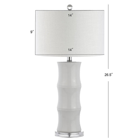 26.5 Inch White Ceramic Table Lamp With Linen Drum Shade And Bamboo Design For Living Room Or Bedroom Nightstand Modern Bedside Light With LED Included ETL Listed Stylish Home Decor