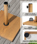 Beefy 43 Lb Concrete Patio Umbrella Base Teak Brown Square Outdoor Stand with adjustable poles and steel for wind resistance.