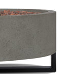 Close-up of the Contemporary Propane Fire Bowl 40x40 Inch Round Glacier Gray Finish with lava rocks and metal base.