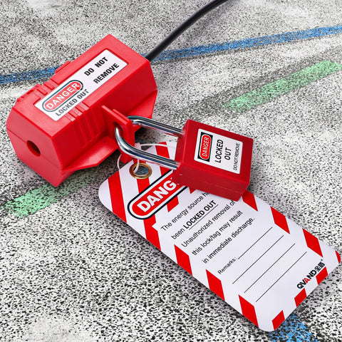 Three Pack Plug Lockout Device For Lockout Tagout 110 And 220 Volt Polypropylene Power Cord Lockout With Two Locking Holes