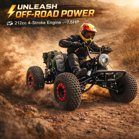 Person riding 212cc 4 Stroke Off Road Go Kart With CVT Automatic Transmission Hydraulic Disc Brakes on rocky terrain