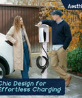 Outdoor EV Charger Pedestal Stand For Tesla And J1772 Type 2 Chargers Built Tough Weatherproof, two people at charger