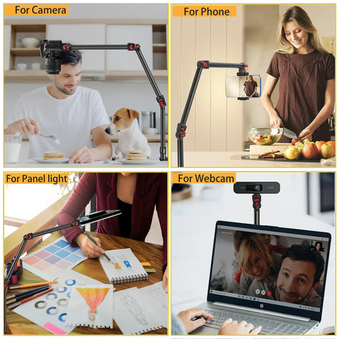 Overhead Camera Mount Desk Stand With 3 Section Detachable Arm And 360 Degree Ball Head used for camera, phone, light, webcam.